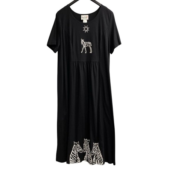 Vintage Olivia Rose Dress Women 20W Black Maxi T Shirt Zebra Print Modest Church - Picture 4 of 9